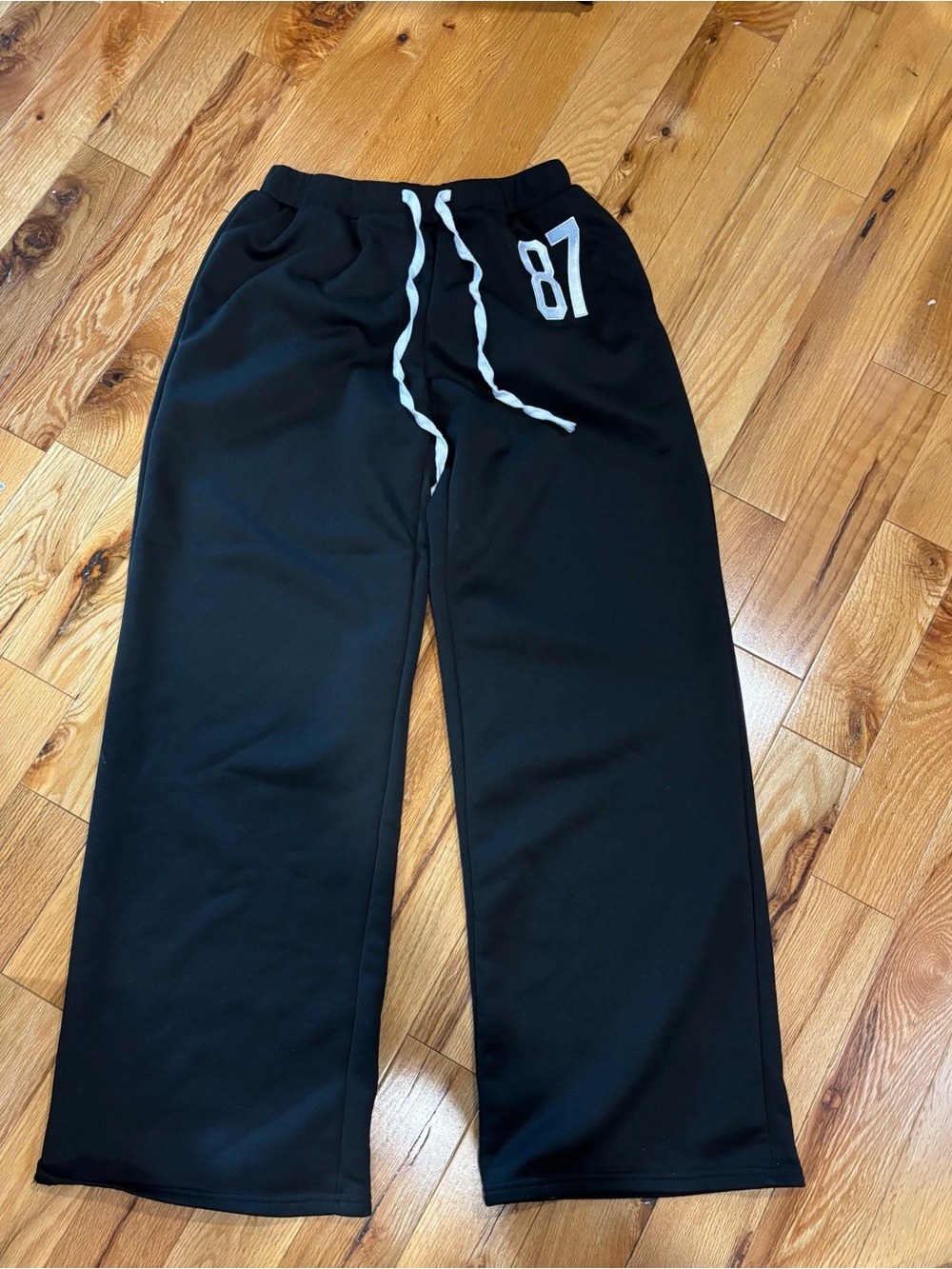 SHEIN Black Wide-Leg Jogger Pants with White Drawstring